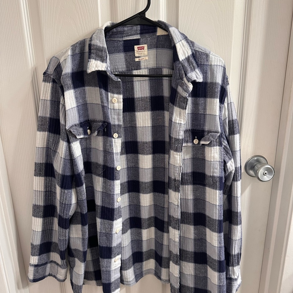 Levi's Blue and White Plaid Men's Shirt
